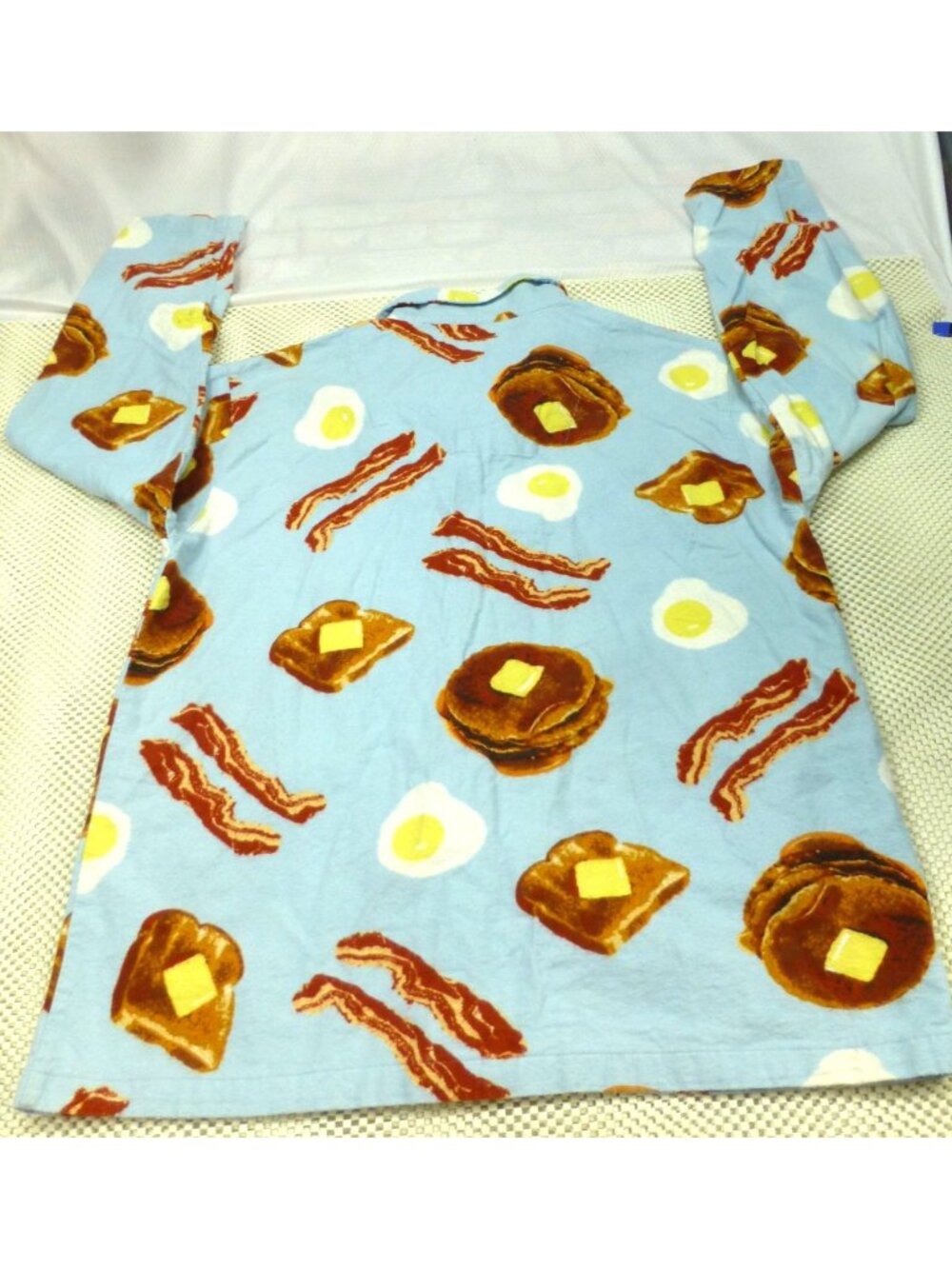 Breakfast-Themed PJ Studio Blue Cotton Pajama Set With Bacon Eggs & Pancakes Pri - Picture 2 of 16
